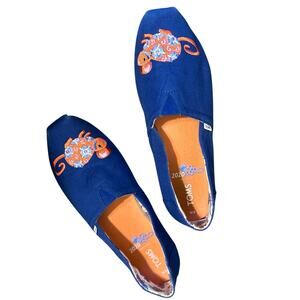 Toms Classic Natural Mouse Embroidered Royal Blue Shoes Women's 8 Slip On Flat